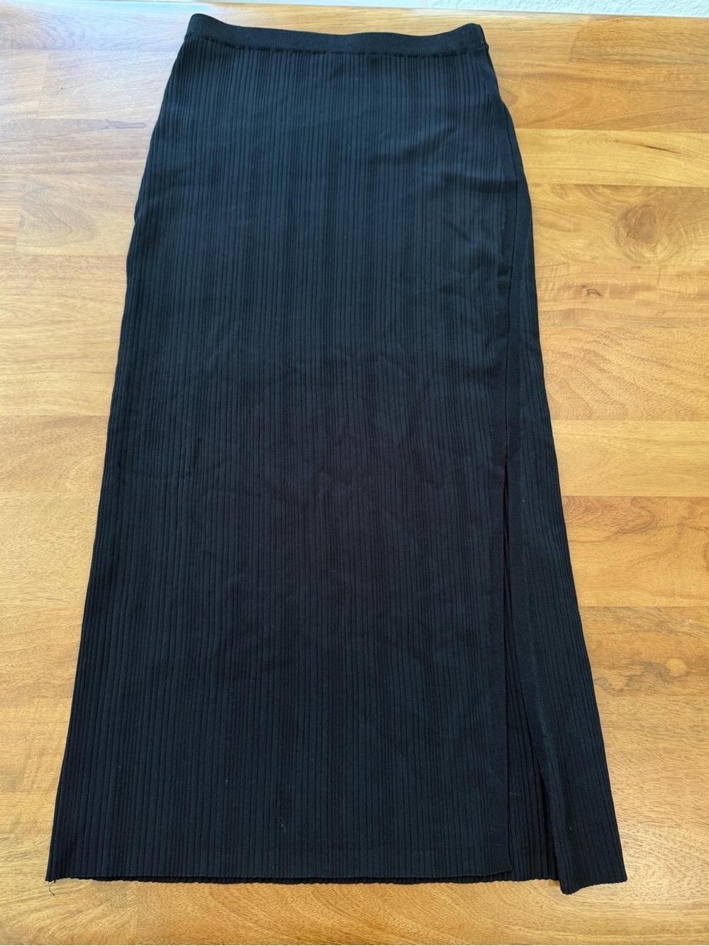 Rachel Zoe Black Ribbed Maxi Skirt with Side Slit - Size Small